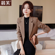 晨芙小西裝外套女韓版時(shí)尚休閑短款小個子氣質(zhì)顯瘦西服百搭工作服上衣 單件常規(guī)黃棕色西裝 2XL 建議120-130斤