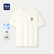 HLA海瀾之家短袖T恤男25新款涼感寬松圓領(lǐng)繡花短袖男夏 米白花紋N0 M 170/88A 推薦125~136斤