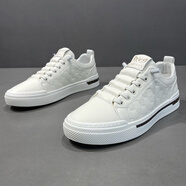 V-MEN【牛皮】VMEN春季2025免系帶小白鞋輕便男士透氣簡(jiǎn)約百搭真皮板鞋 白色 皮鞋碼 39