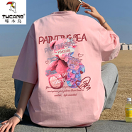 啄木鳥（TUCANO）新款短袖t恤男夏季純棉五分半袖男寬松上衣服青少年甜粉色體恤T男 20316-WT273粉紅 XL 建議120-140斤