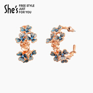茜子（She's）shes梵高鳶尾花朵耳環(huán)手工滴油氣質(zhì)耳釘耳墜耳環(huán)精致耳飾新年禮物 C0 水墨藍(圓環(huán)款)