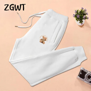 ZGWT輕奢高端品牌束腳休閑運動(dòng)褲女寬松春秋冬加絨小熊哈倫褲衛褲褲子 白色-坐小熊 L 【春秋款】108-120斤