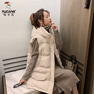 啄木鳥羽絨棉馬甲女2025秋冬新款韓版坎肩外穿中長(zhǎng)款背心百搭棉衣外套 米白色 M 102-115斤