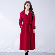 奧豚雙面羊毛呢子大衣女裝春款長款羊毛毛呢外套女YX21080 紅色 M 