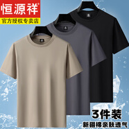 恒源祥新疆全棉短袖t恤男圓領(lǐng)純色百搭款大碼寬松半袖汗衫體恤打底上衣 【純棉3件】卡+鐵灰+黑 【品牌精品熱銷款】 L 【建議115-130斤】