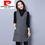 皮爾卡丹（pierre cardin）新款毛呢背心裙女秋冬寬松無袖打底裙顯瘦短款小個子馬甲連衣裙厚 淺灰色 2XL 125-135斤穿