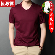 恒源祥 短袖t恤男V領(lǐng)青年男士年夏季中年男裝上衣服飾雞心領(lǐng)含桑蠶絲1 HYX-16BY2021紅色 L 175/92A