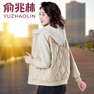 俞兆林薄款棉服女輕薄秋冬2024新款洋氣媽媽裝冬季外套連帽短款加絨棉衣 米白 3XL (建議140-155斤）