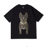 ADLV TEE韓國lifework新款韓版圓領短袖法斗犬圖案T恤上衣潮牌男女短袖 黑色金狗 S