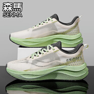 森馬（Senma）男鞋秋季透氣薄款網面潮流休閑運動飛織跑步軟底減震增高老爹潮鞋 綠色 36 [現貨秒發(fā)標準運動尺碼]