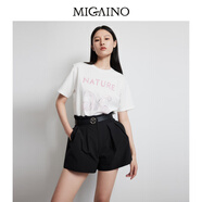 曼婭奴（MIGAINO）女裝2025年春季新款圓領(lǐng)休閑簡約亮片字母正肩T恤 珍珠白 S