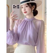 矜持范襯衫女夏季新款衣服法式絕美長(zhǎng)袖上衣女士2025秋季新款氣質(zhì)小衫 紫色雪紡衫(902款) L 碼105-120斤