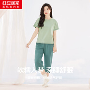 紅豆居家睡衣女夏季純棉休閑短袖短褲女士睡衣可外穿家居服綠色165/88A