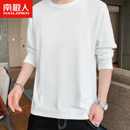 南極人春季 長袖男女打底衫圓領(lǐng)精梳棉套頭汗衫寬松潮流白色 L