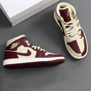 耐克（NIKE）籃球鞋AJ1女鞋2025秋冬季新款Air Jordan 1 Mid 休閑復古高幫板鞋 DR0501-200卡其酒紅鴛鴦 36.5