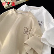 雅鹿華夫格短袖t恤男夏季潮流圓領(lǐng)冰絲透氣半袖上衣寬松五分袖體恤衫 T47杏色 3XL 【建議體重155-170斤】