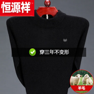 恒源祥純色羊毛衫男毛衣男加厚款針織衫中老年半高領(lǐng)爸爸裝羊毛絨打底 半高 領(lǐng)黑色純?nèi)?00 2XL 180建議160-170斤純?nèi)?00