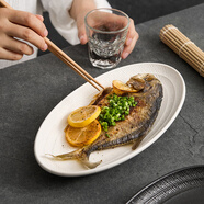 造器 魚盤家用清蒸魚盤子大號日式陶瓷酒店特色餐具餐盤高級感菜盤子 12英寸紋圓魚盤[白泡]
