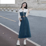 ?？|竺LICN牛仔連衣裙女2024春季新款收腰娃娃領(lǐng)長(cháng)裙A字裙名媛兩件裝搭 襯衫+長(cháng)裙兩件套 均碼 s