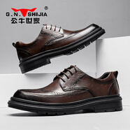 公牛世家【牛皮品質(zhì)】可選加絨皮鞋男商務(wù)休閑鞋爸爸正裝鞋樂(lè )福休閑皮鞋男 深棕色 39