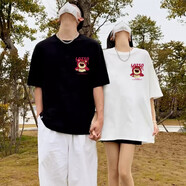 MDlila情人節禮物情侶裝夏季短袖2025新款男女寬松休閑衣服t恤班服定制 草莓熊 白色 S 單件（建議90-105斤）