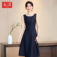 五沃無(wú)袖連衣裙女職業(yè)西裝內搭背心裙套裝修身氣質(zhì)外穿西服打底裙工裝 單件藏藍色連衣裙 . L