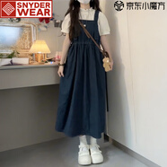 SNYDER WEAR兩件/套裝甜美學(xué)院風(fēng)復(fù)古減齡牛仔背帶連衣裙女學(xué)生+立領(lǐng)短袖襯衫 【單件】牛仔背帶裙 M