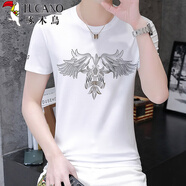 啄木鳥(niǎo)T恤男冰絲短袖2026新款夏季韓版修身青年中年男裝半袖潮流上衣男 白色1806翅膀 L