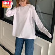 賞峰大碼女裝胖mm中長(zhǎng)款T恤女春秋冬季2025新款寬松顯瘦內(nèi)搭長(zhǎng)袖打底 白長(zhǎng)袖衫f1 M 建議80-100斤