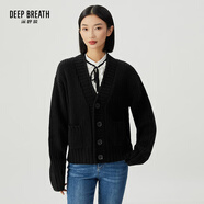 深呼吸DEEP BREATH女裝粗棒V領(lǐng)廓形羊毛羊絨針織開(kāi)衫女A401017 黑 L (4碼)