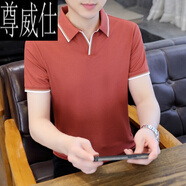 尊威仕（ZUNWEISHI）短袖男士冰絲夏裝T恤帶V領(lǐng)上衣2025新款含桑蠶絲純色Polo衫 橘紅 PL05 XL (125-140斤)