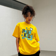 WHOOSIS【HELLOKITTY官方聯(lián)名】豹紋貼布刺繡LOGO短袖T恤休閑寬松街頭 黃色 2XL