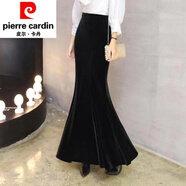 皮爾卡丹（pierre cardin）春秋金絲絨半身裙魚(yú)尾裙高個(gè)子加長(zhǎng)版顯瘦氣質(zhì)高腰一步包臀裙針織 黑色 長(zhǎng)款94公分 XL 123-138斤