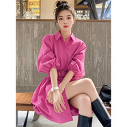 CEENIU女2026春季御姐穿搭輕奢感小眾玫紅色翻領(lǐng)連衣裙氣質(zhì)襯衫裙 玫粉色 L (建議100斤-115斤)