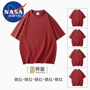 NASA MARVEL短袖T恤男士半截袖夏季體恤休閑服五件裝情侶款潮流百搭 紅色+紅色+紅色+紅色+紅色 L （建議110-140斤）