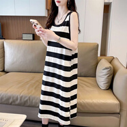 BMOI2025夏季新款胖mm寬松顯瘦休閑無袖條紋背心裙女過膝長款連衣裙潮 975條紋背心裙(高品質(zhì) 好質(zhì)量) M 建議80到100斤穿