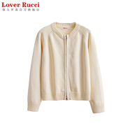 LOVER RUCCI100%純棉開衫外套女針織衫短款秋冬圓領(lǐng)長袖簡約外穿加厚毛衣 米杏色 L
