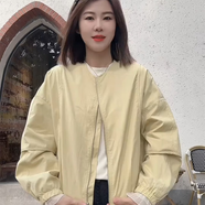 WEWE短款圓領(lǐng)休閑外套女2025春季新款簡約風(fēng)寬松休閑小個子夾克潮 淺黃色 M （100-120斤）