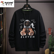 啄木鳥(niǎo)圓領(lǐng)衛衣男寬松運動(dòng)休閑薄外套潮流無(wú)帽上衣服長(cháng)袖男士青少年男生 270黑色上衣 XL