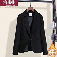 俞兆林秋冬新款女裝小個子黑色小西裝外套職業(yè)時尚舒適高端 黑色夾棉保暖款 3XL 建議您140-155斤