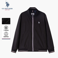 U.S. POLO ASSN.外套男商務休閑寬松立領夾克男士外套通勤防風上衣 黑色 2XL