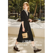 庫恩瑪維（KUHNMARVIN）韓版假兩件連衣裙女2025年早春新款ins風(fēng)收腰拼接連身裙K37371 黑色 S