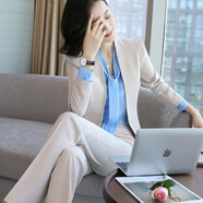 蒂默奇西裝套裝女英倫風通勤職業(yè)裝小外套職業(yè)OL小西服正裝氣質經理高端 杏色《外套·+藍襯衫+褲子+·裙 S