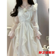 瑪菲萱仙里仙氣在逃公主風(fēng)蝴蝶結玫瑰設計網(wǎng)紗輕奢名媛中長(cháng)款收腰小禮裙 長(cháng)袖網(wǎng)紗裙 S