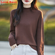 LOVER RUCCI純棉線(xiàn)半高領(lǐng)加厚針織衫女2025冬季寬松慵懶風(fēng)開(kāi)叉毛衣純色打底衫 紅咖色 130-145 XL