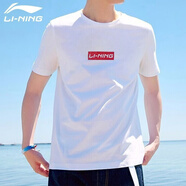 李寧（LI-NING）短袖t恤男夏季運動(dòng)衣服飾男裝戶(hù)外速干上衣跑步健身投籃球訓練服 白紅【80%顧客選擇】 XL (180)