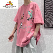 稻草人（MEXICAN）港風(fēng)ins涂鴉短袖t恤男特大碼寬松情侶半袖潮牌夏季街頭原宿風(fēng)體恤 T123粉紅色 L
