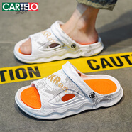 卡帝樂(lè )鱷魚(yú)（CARTELO）涼鞋男鞋夏季外穿厚底男士涼鞋踩屎感沙灘兩用涼拖鞋 白色 45-46