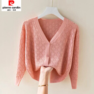 皮爾卡丹（pierre cardin）冰絲針織衫女開(kāi)衫寬松披肩搭配吊帶裙子小坎肩薄款鏤空外套 藕色 XL