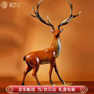 銅之祥銅擺件《一鹿高升》福壽有鹿客廳辦公桌中式藝術(shù)創(chuàng)意家居裝飾禮品 棕色 定制專拍一鹿高升小號(hào)